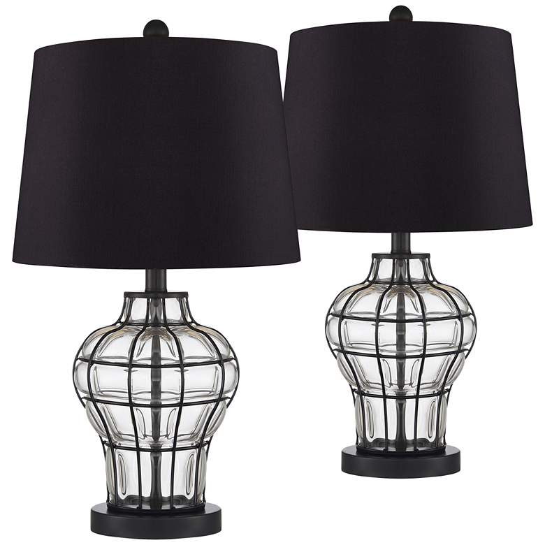 Image 1 360 Lighting Hudson Blown Glass Gourd Black Shade Table Lamps Set of 2