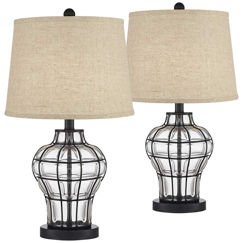 Image 1 360 Lighting Hudson Blown Glass Gourd Burlap Linen Table Lamps Set of 2