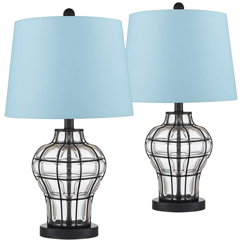 Image 1 360 Lighting Hudson Blue Shade Blown Glass Gourd Table Lamps Set of 2