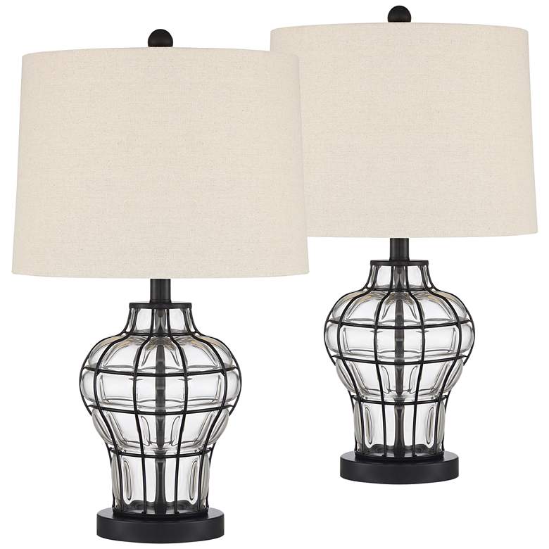 Image 2 360 Lighting Hudson Bronze Glass Table Lamps Set of 2 w/ Smart Sockets