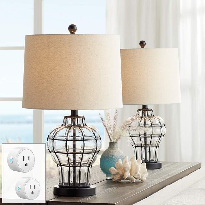Image 1 360 Lighting Hudson Bronze Glass Table Lamps Set of 2 w/ Smart Sockets