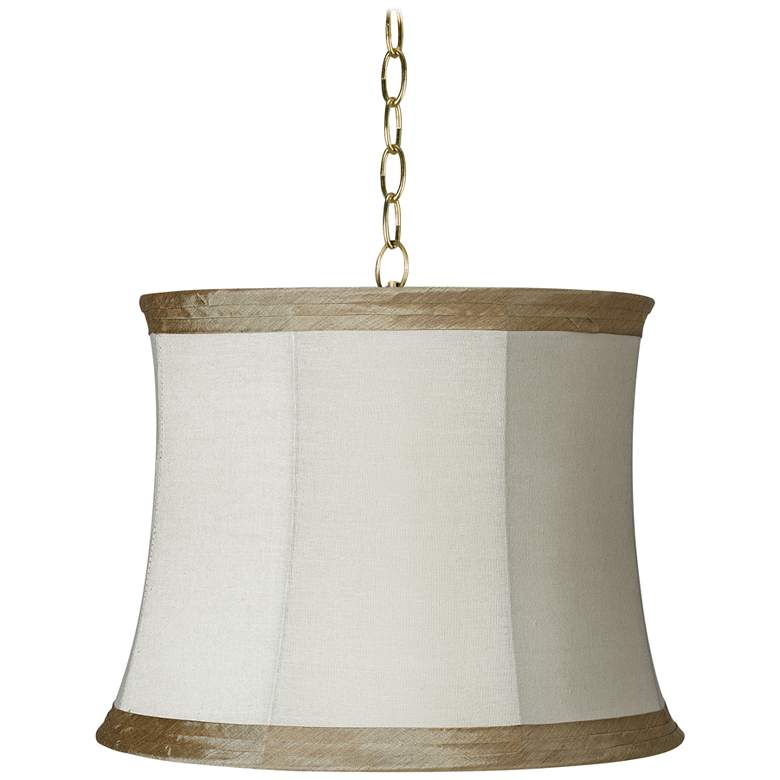 Image 2 360 Lighting Ivory Linen 16 inch Wide Antique Brass Shaded Pendant Light