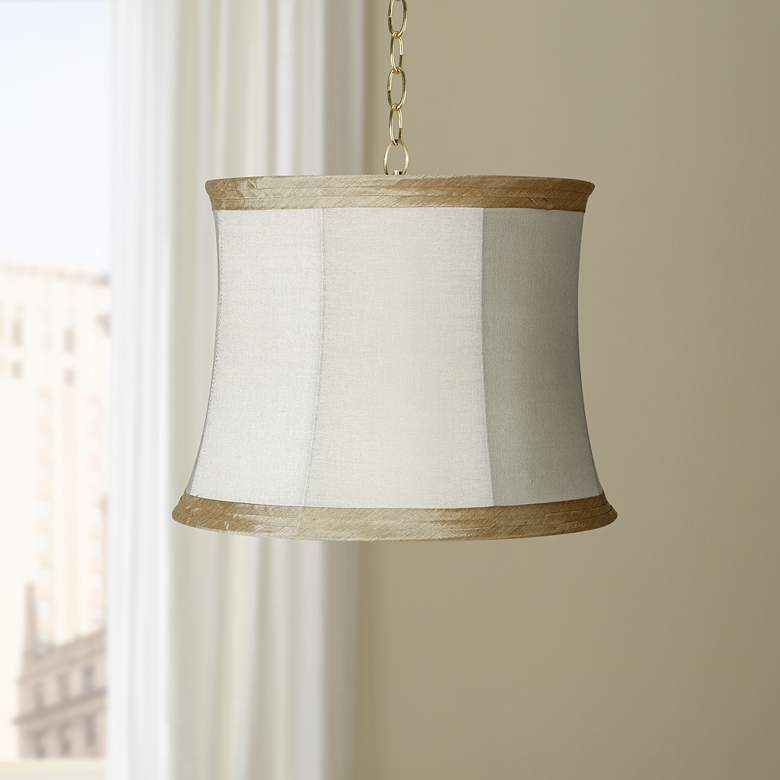 Image 1 360 Lighting Ivory Linen 16 inch Wide Antique Brass Shaded Pendant Light