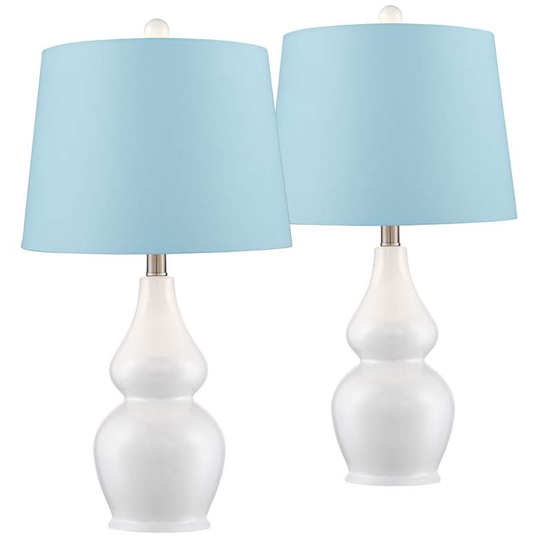 Image 1 360 Lighting Jane 25" Blue Shade White Ceramic Table Lamps Set of 2
