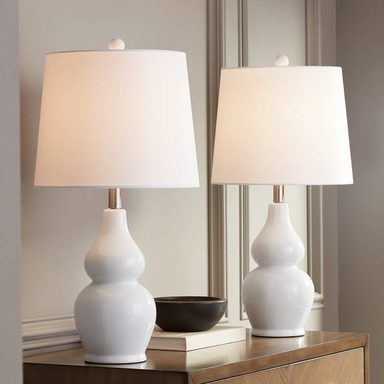 Image 1 360 Lighting Jane 25" Modern Gourd White Ceramic Table Lamps Set of 2
