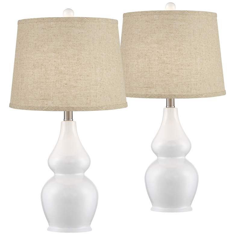 Image 1 360 Lighting Jane White Ceramic Gourd Burlap Linen Table Lamps Set of 2