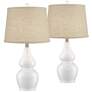 360 Lighting Jane White Ceramic Gourd Burlap Linen Table Lamps Set of 2