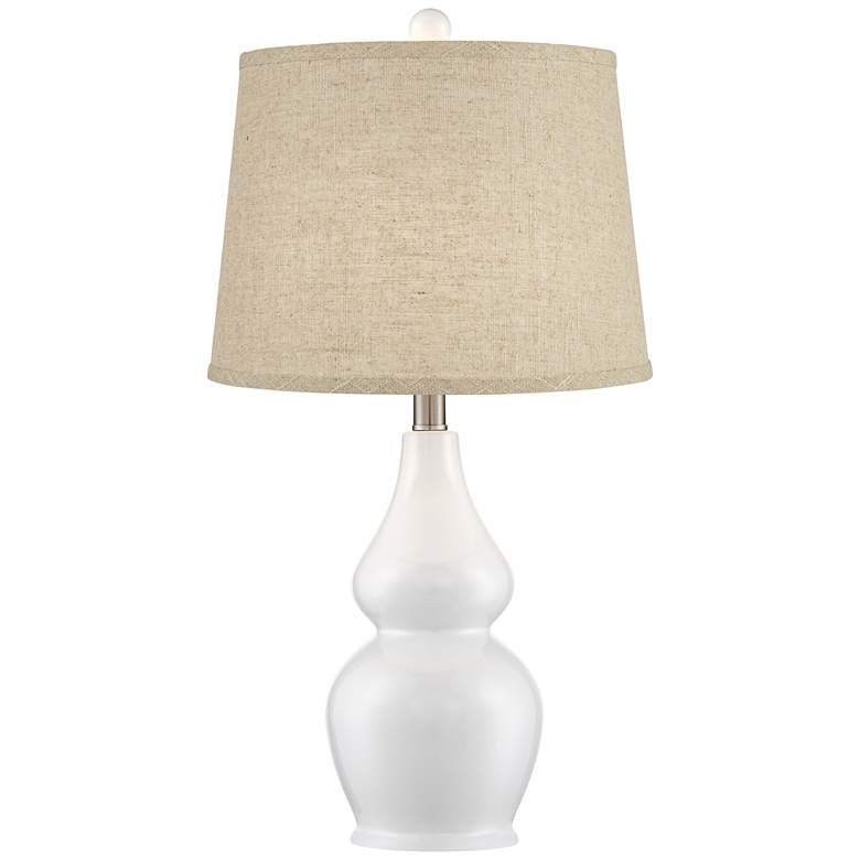 Image 6 360 Lighting Jane White Ceramic Gourd Burlap Linen Table Lamps Set of 2 more views