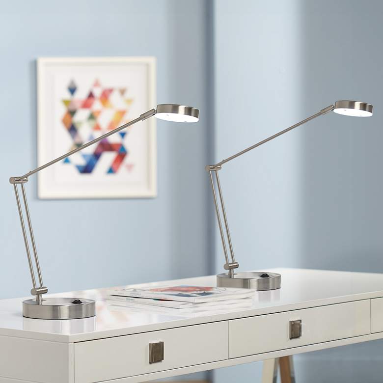 Image 1 360 Lighting Jarrett Satin Nickel Adjustable LED Desk Lamps Set of 2