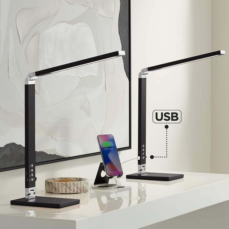 Image 1 360 Lighting Jett Black LED Desk Lamps Set of 2 with USB and Night Light