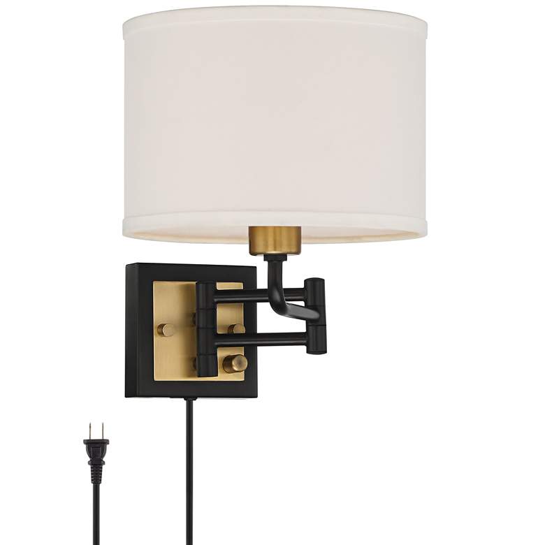 Image 2 360 Lighting Joelle Black and Antique Brass Swing Arm Plug-In Wall Lamp
