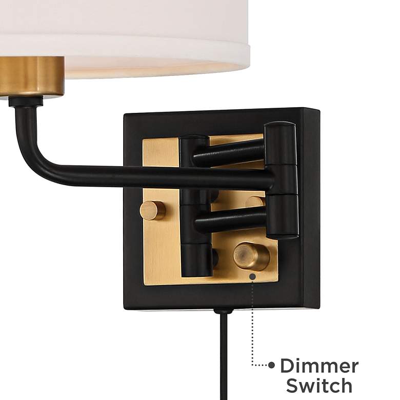 Image 3 360 Lighting Joelle Black and Antique Brass Swing Arm Plug-In Wall Lamp more views