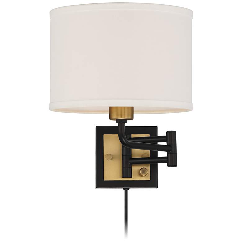 Image 4 360 Lighting Joelle Black and Antique Brass Swing Arm Plug-In Wall Lamp more views