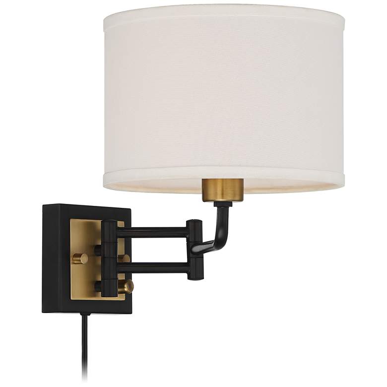 Image 5 360 Lighting Joelle Black and Antique Brass Swing Arm Plug-In Wall Lamp more views
