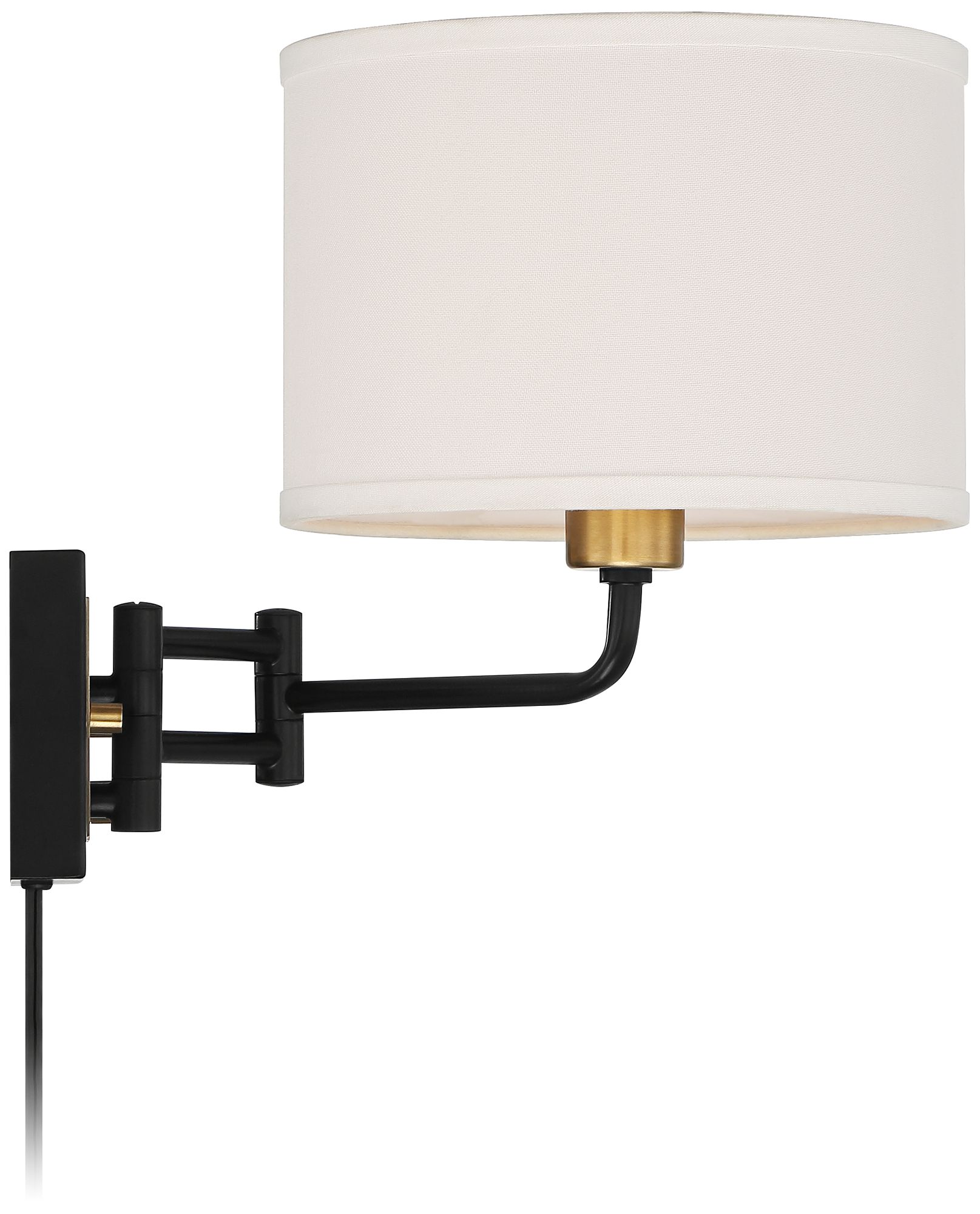 Image 6 360 Lighting Joelle Black and Antique Brass Swing Arm Plug-In Wall Lamp more views
