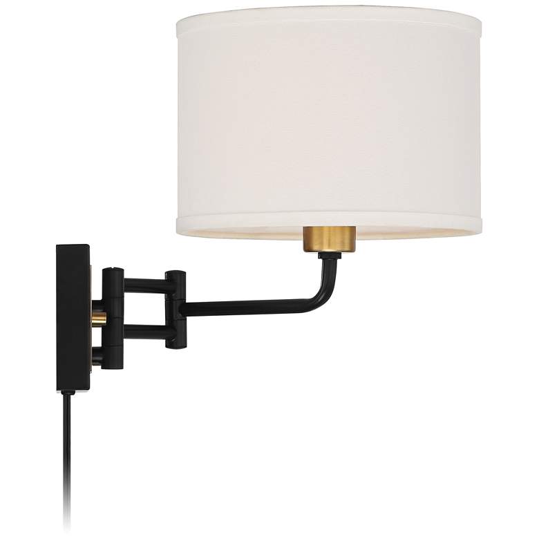 Image 6 360 Lighting Joelle Black and Antique Brass Swing Arm Plug-In Wall Lamp more views
