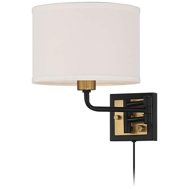 Image 7 360 Lighting Joelle Black and Antique Brass Swing Arm Plug-In Wall Lamp more views