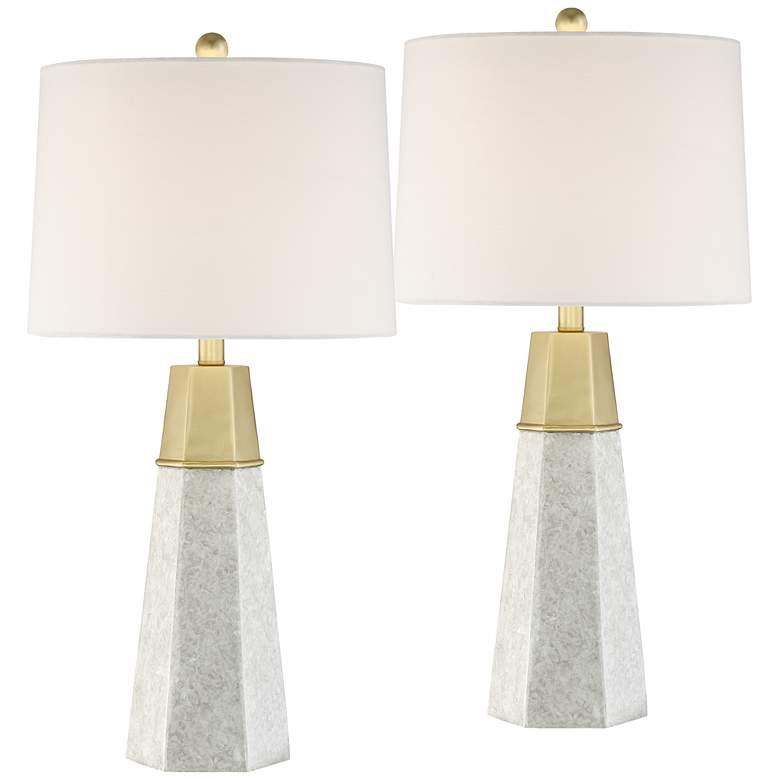 Image 2 360 Lighting Julie Gold Faux Marble Tapered Column Table Lamps Set of 2