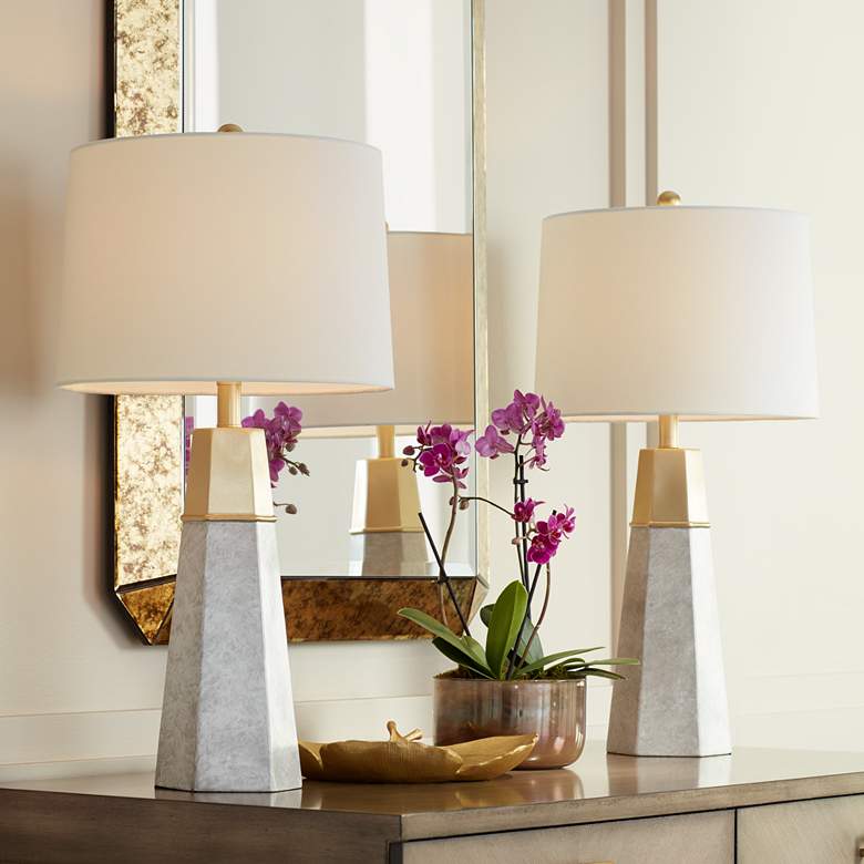 Image 1 360 Lighting Julie Gold Faux Marble Tapered Column Table Lamps Set of 2