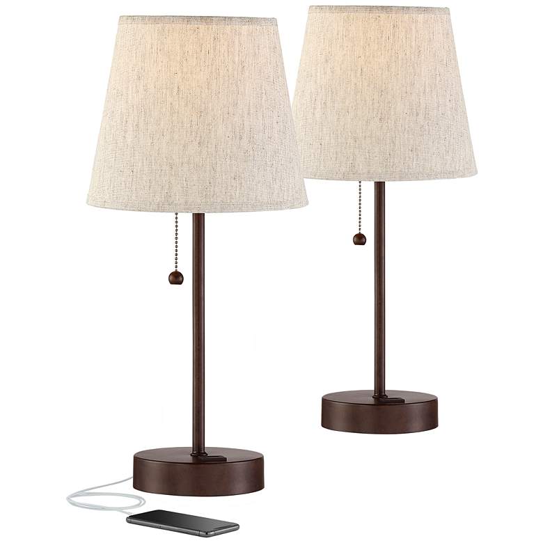 Image 2 360 Lighting Justin 18 1/4 inch High Bronze USB Table Lamps Set of 2