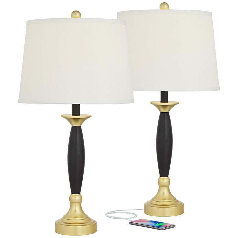 Image 2 360 Lighting Kamila Black Gold Dual USB Ports Table Lamps Set of 2