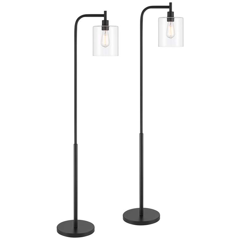 Image 2 360 Lighting Karis 62" Black and Glass Downbridge Floor Lamps Set of 2
