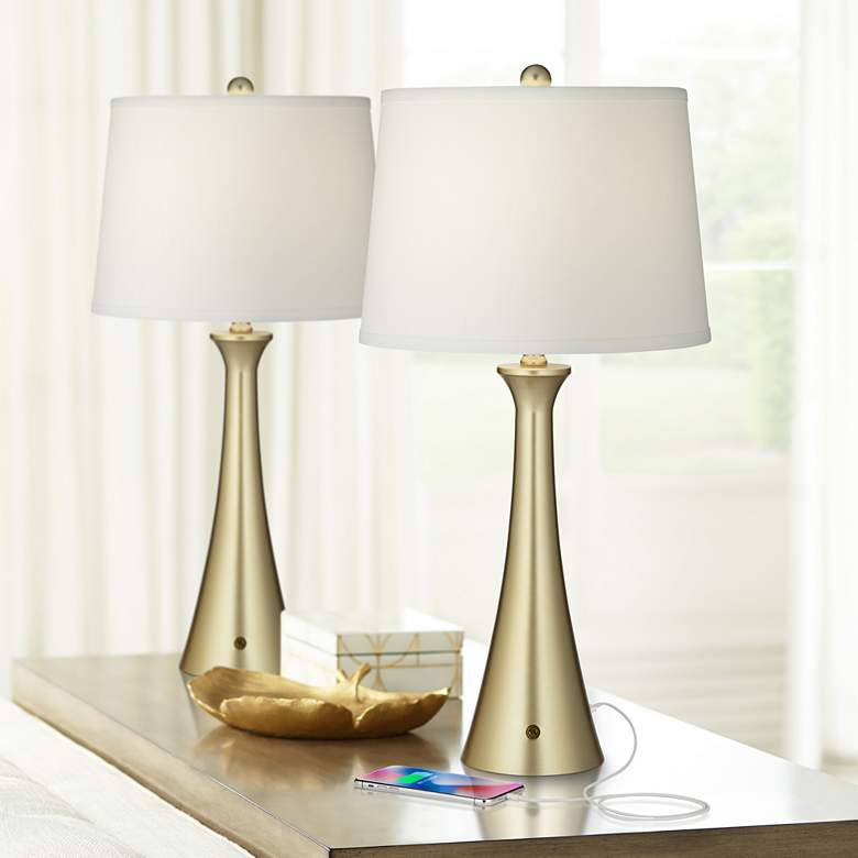 Image 2 360 Lighting Karl 27 1/2" Modern Gold USB Table Lamps Set of 2