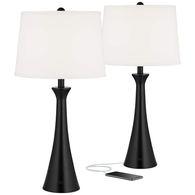 Image 2 360 Lighting Karl 28 1/4" Black Finish Outlet-USB Table Lamps Set of 2