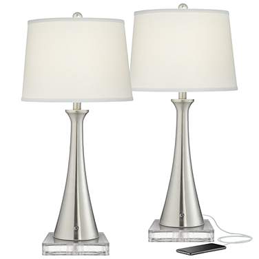 360 Lighting Karl  29" Brushed Nickel USB Lamps with Square Risers