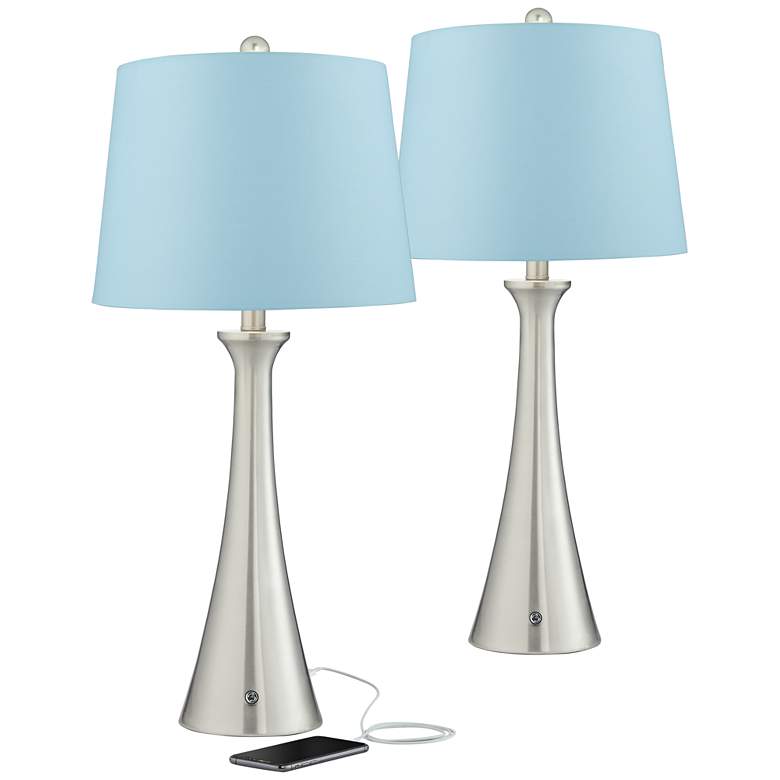 Image 1 360 Lighting Karl Blue and Brushed Nickel USB Table Lamps Set of 2