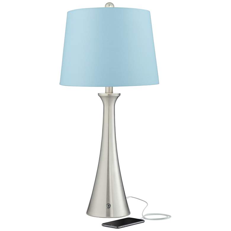 Image 6 360 Lighting Karl Blue and Brushed Nickel USB Table Lamps Set of 2 more views