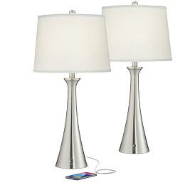 Image3 of 360 Lighting Karl Brushed Nickel USB Lamps Set of 2 with Full Range Dimmers