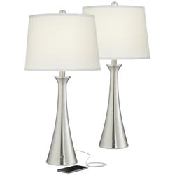 360 Lighting Karl Brushed Nickel USB Lamps Set of 2 with Full Range Dimmers