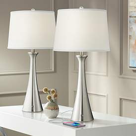 Image2 of 360 Lighting Karl Brushed Nickel USB Lamps Set of 2 with Full Range Dimmers
