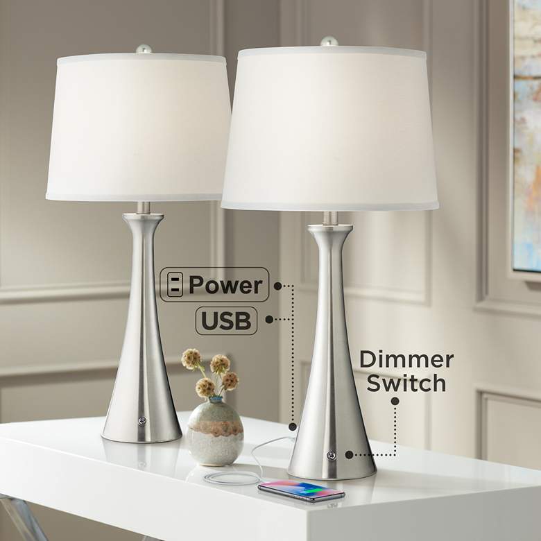 Image 1 360 Lighting Karl Brushed Nickel USB Lamps Set of 2 with Full Range Dimmers
