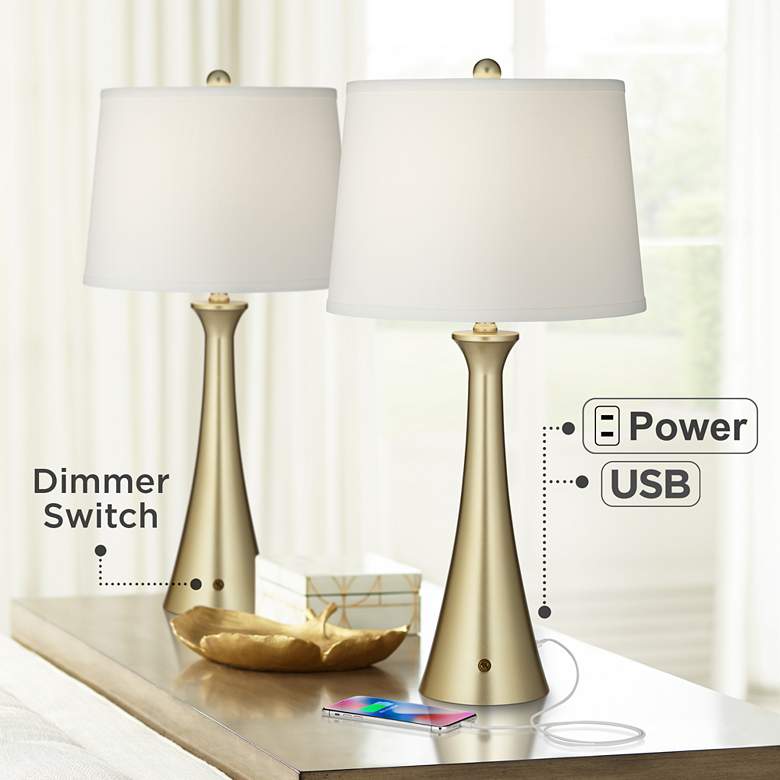 Image 1 360 Lighting Karl Gold Full-Range Dimmer and USB Table Lamps Set of 2