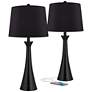 360 Lighting Karl Modern Black Outlet and USB Table Lamps Set with Dimmers
