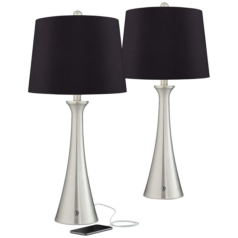 Image 1 360 Lighting Karl Nickel and Black Shade Lamps Set of 2 with USB and Outlet