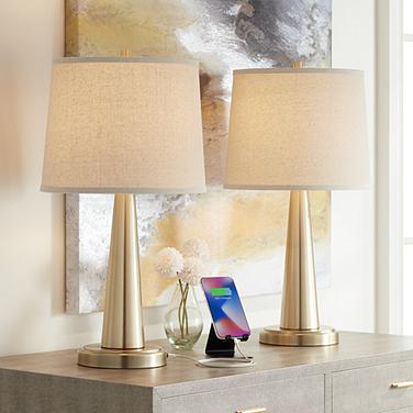 360 Lighting Karla 25" Brass Finish Modern USB Table Lamps Set of 2