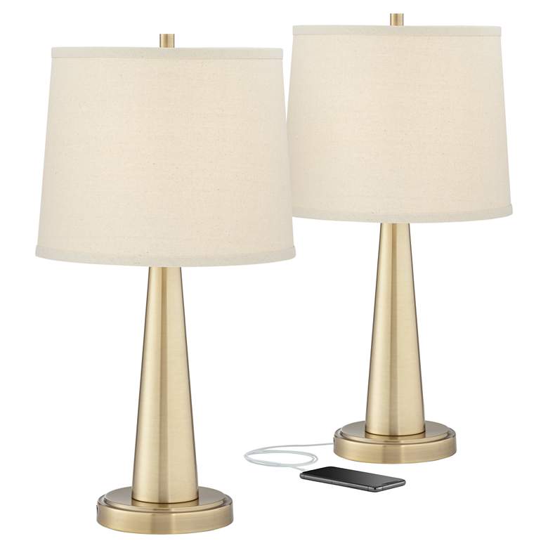 Image 2 360 Lighting Karla 25" Brass Finish Modern USB Table Lamps Set of 2