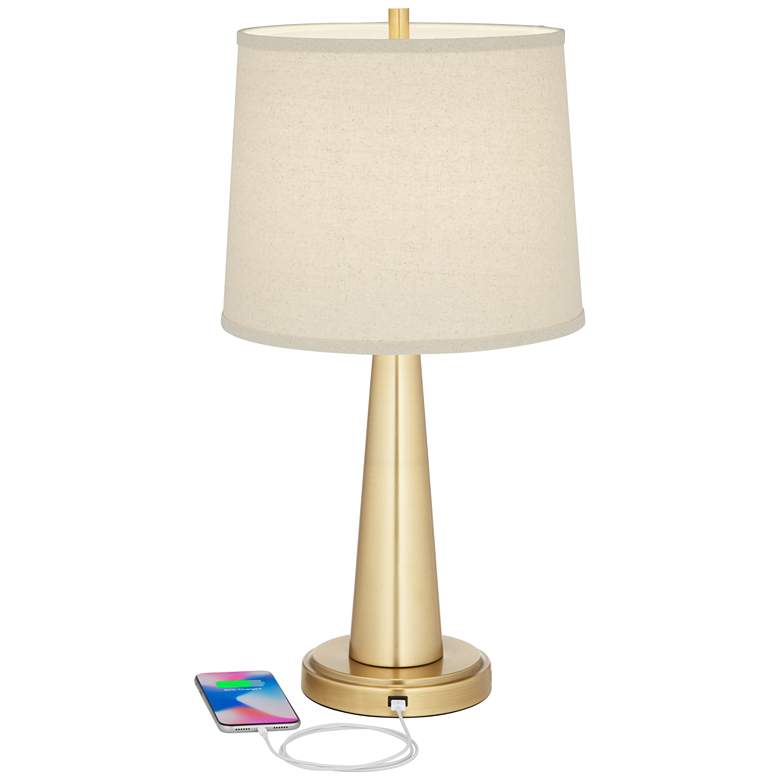 Image 3 360 Lighting Karla 25" Brass Finish Modern USB Table Lamps Set of 2 more views