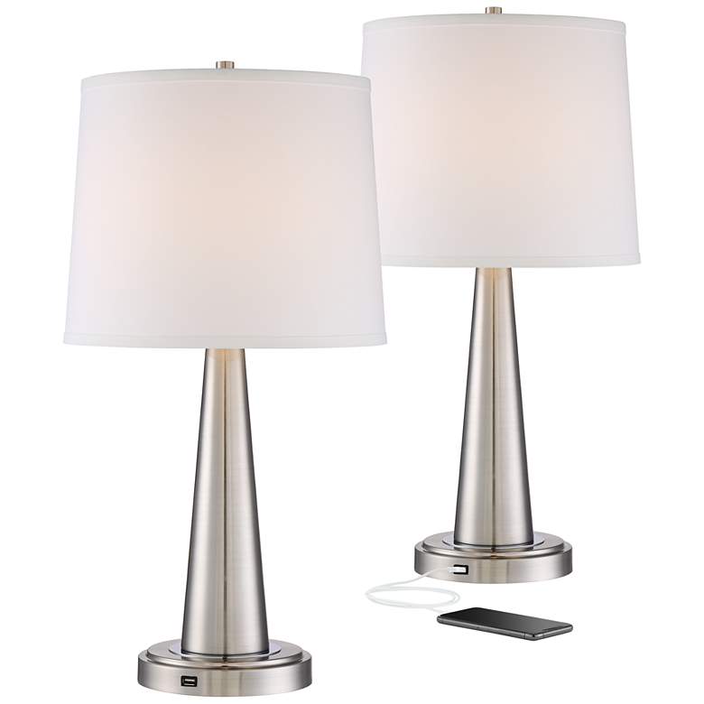 Image 2 360 Lighting Karla 25" Nickel USB Table Lamps Set of 2 with Dimmers