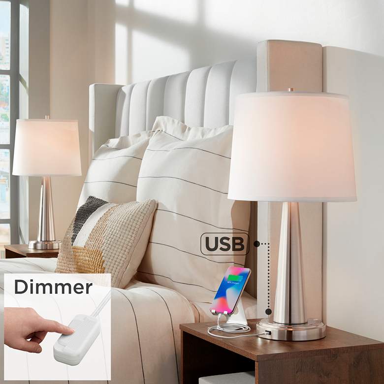 Image 1 360 Lighting Karla 25 inch Nickel USB Table Lamps Set of 2 with Dimmers