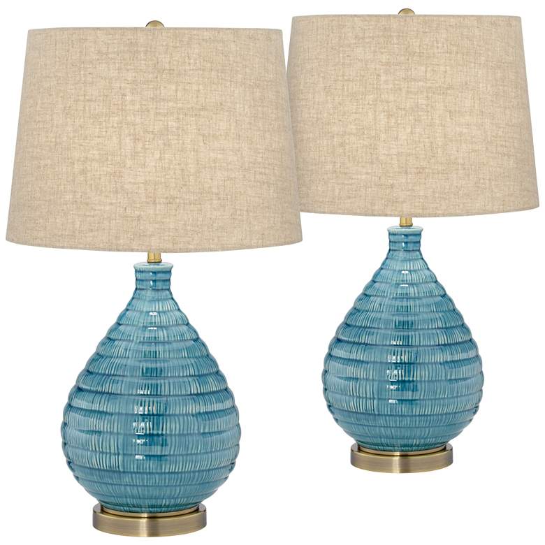 Image 2 360 Lighting Kayley 24 inch High Modern Blue Ceramic Table Lamps Set of 2