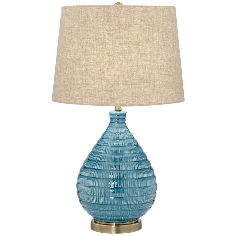 Image 3 360 Lighting Kayley 24 inch Linen Shade Sky Blue Ceramic Table Lamp