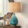 2_360 Lighting Kayley 24" Linen Shade Sky Blue Ceramic Table Lamp