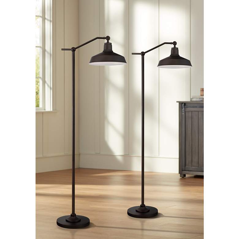 Image 1 360 Lighting Kayne 61" Satin Bronze Downbridge Floor Lamps Set of 2