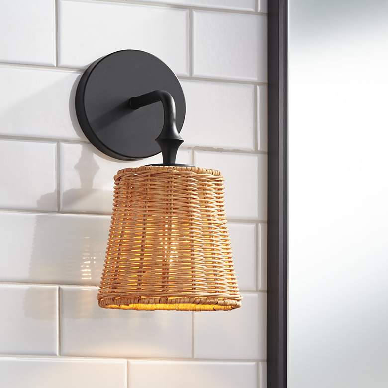 Image 2 360 Lighting Keanu 11 1/4" High Rattan and Matte Black Wall Sconce