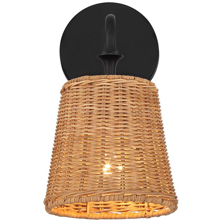 Image 5 360 Lighting Keanu 11 1/4" High Rattan and Matte Black Wall Sconce more views