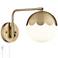 360 Lighting Kelowna Brass and Glass Globe Swing Arm Plug-In Wall Lamp
